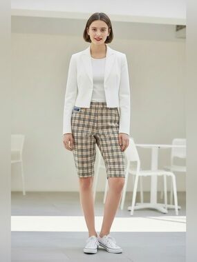 Burberry Beige Plaid Bermuda or Capri Shorts